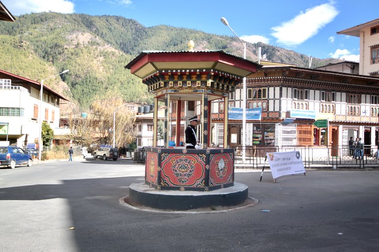 770 Bhutan Traffic police in fortress is the middle of the street shutterstock 1249315543