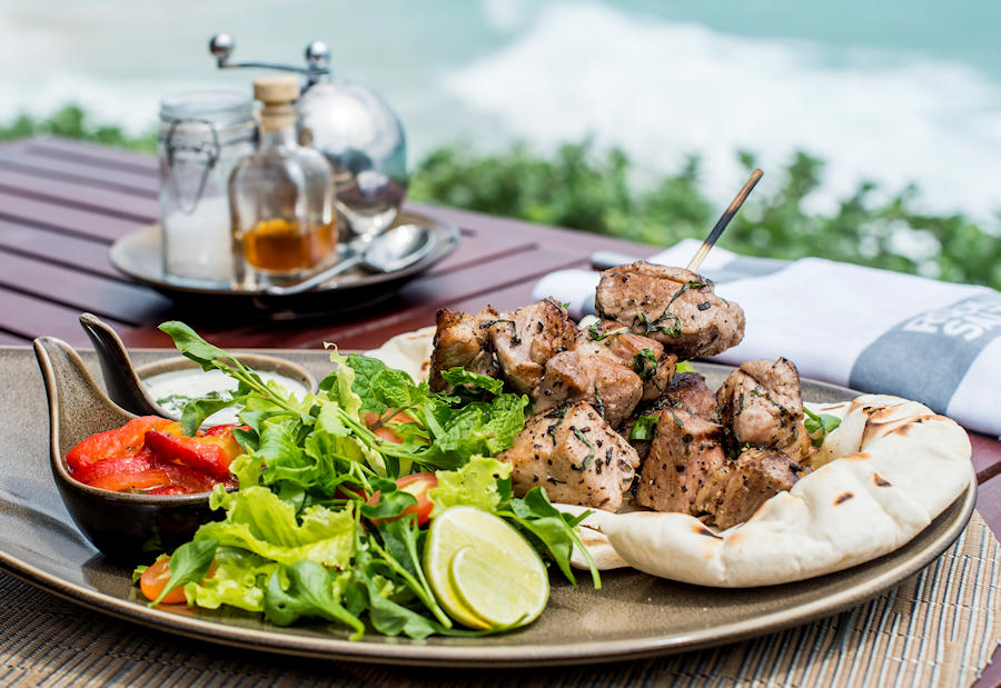 900 Souvlaki BBQ pork kebabs with Tzatziki grilled peppers and pita bread 3